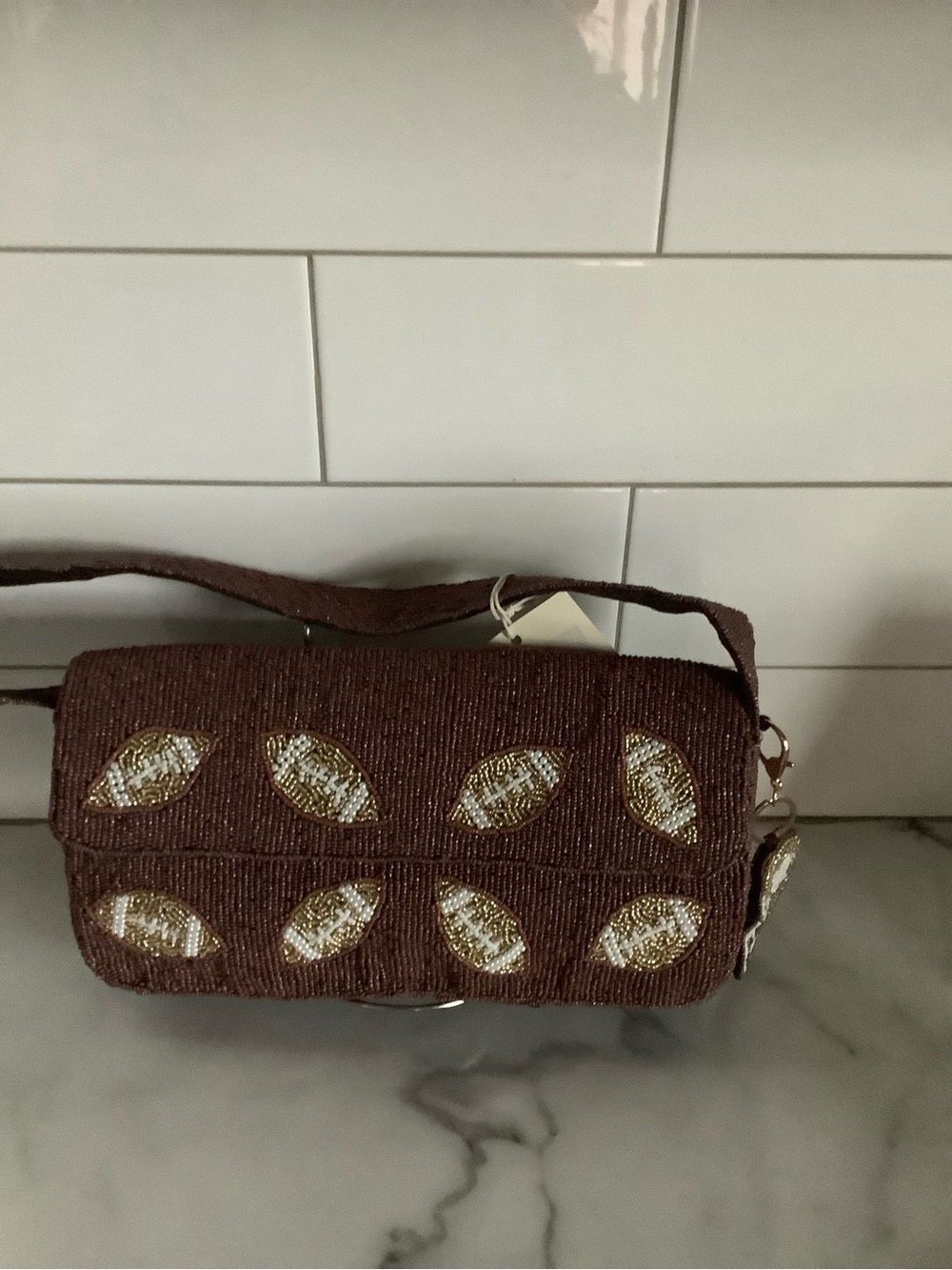 Brown Beaded Women’s Football bag